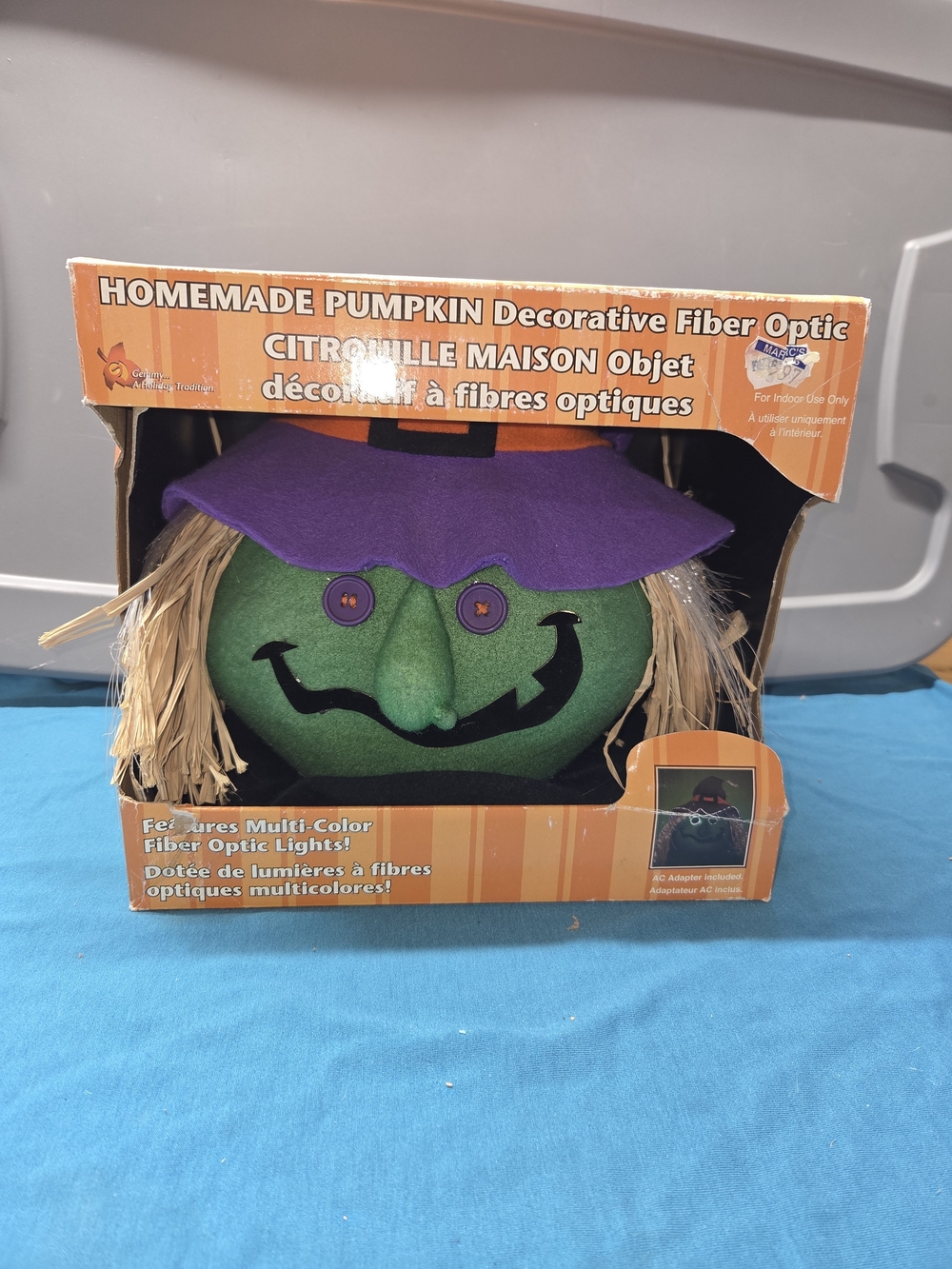 VINTAGE HTF 2002 GEMMY HALLOWEEN PUMPKIN WITCH HEAD FIBER OPTIC LIGHTS
